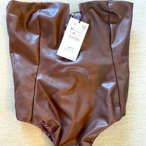 Super Cute Faux Leather Bodysuit Zara
